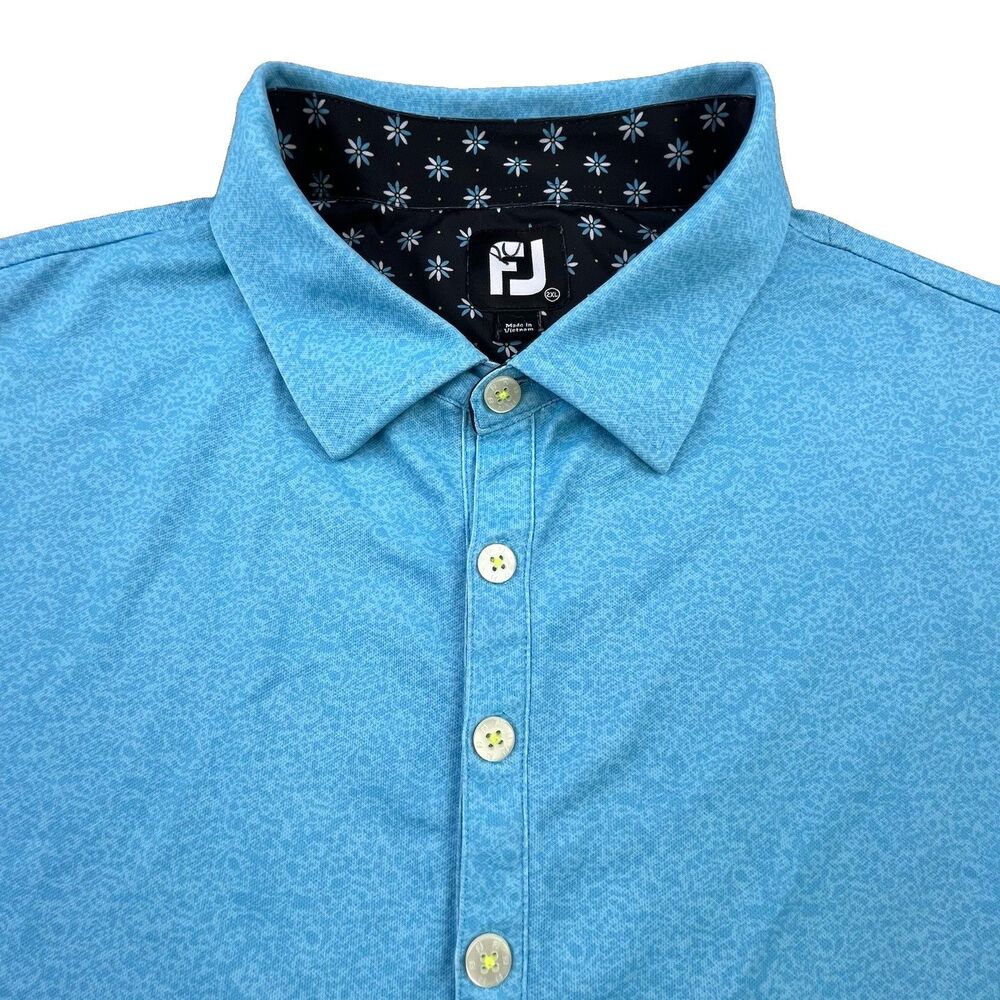 FootJoy Golf Polo Shirt Mens 2XL Blue Floral Performance Stretch Lightweight